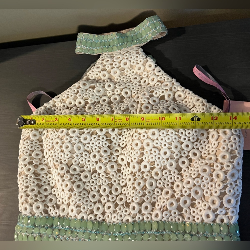Blush Prom Crochet Jeweled Collared Mini Dress NWT - Picture 7 of 9